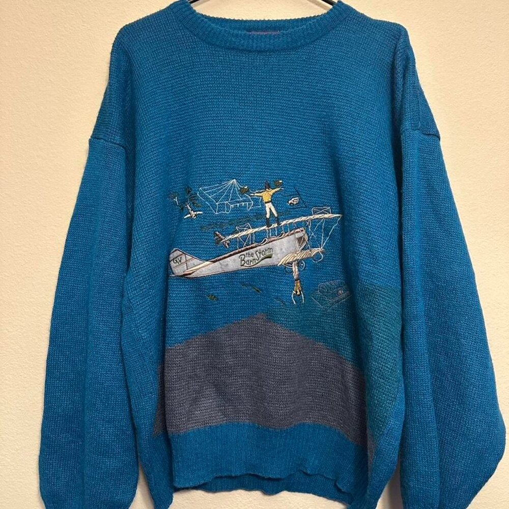 Vintage 90s “The Barn Storm” Blue Embroidered Sweater